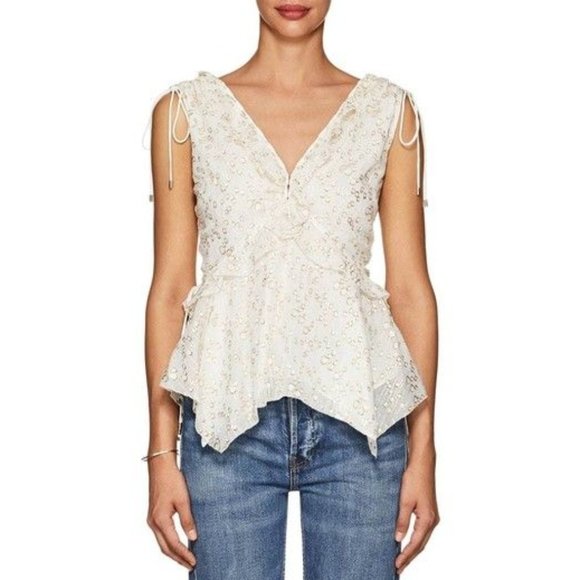 10 Crosby Derek Lam Tops - NWT Derek Lam 10 Crosby Sleeveless V-Neck Silk Metallic Ruffle Top Size 2 NEW